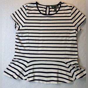 Lauren Ralph Lauren Petite Striped Peplum Top - Size PL